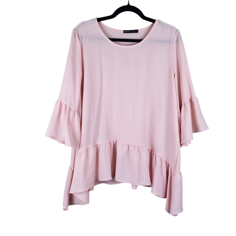 Gibson Ruffled Blouse Women's Large Blush Pink Bell Sleeves Boho Peasant